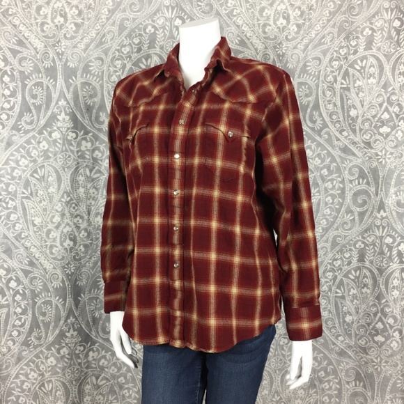 Filson Tops - Filson Pearl Snap Plaid Wool Western Button Down L